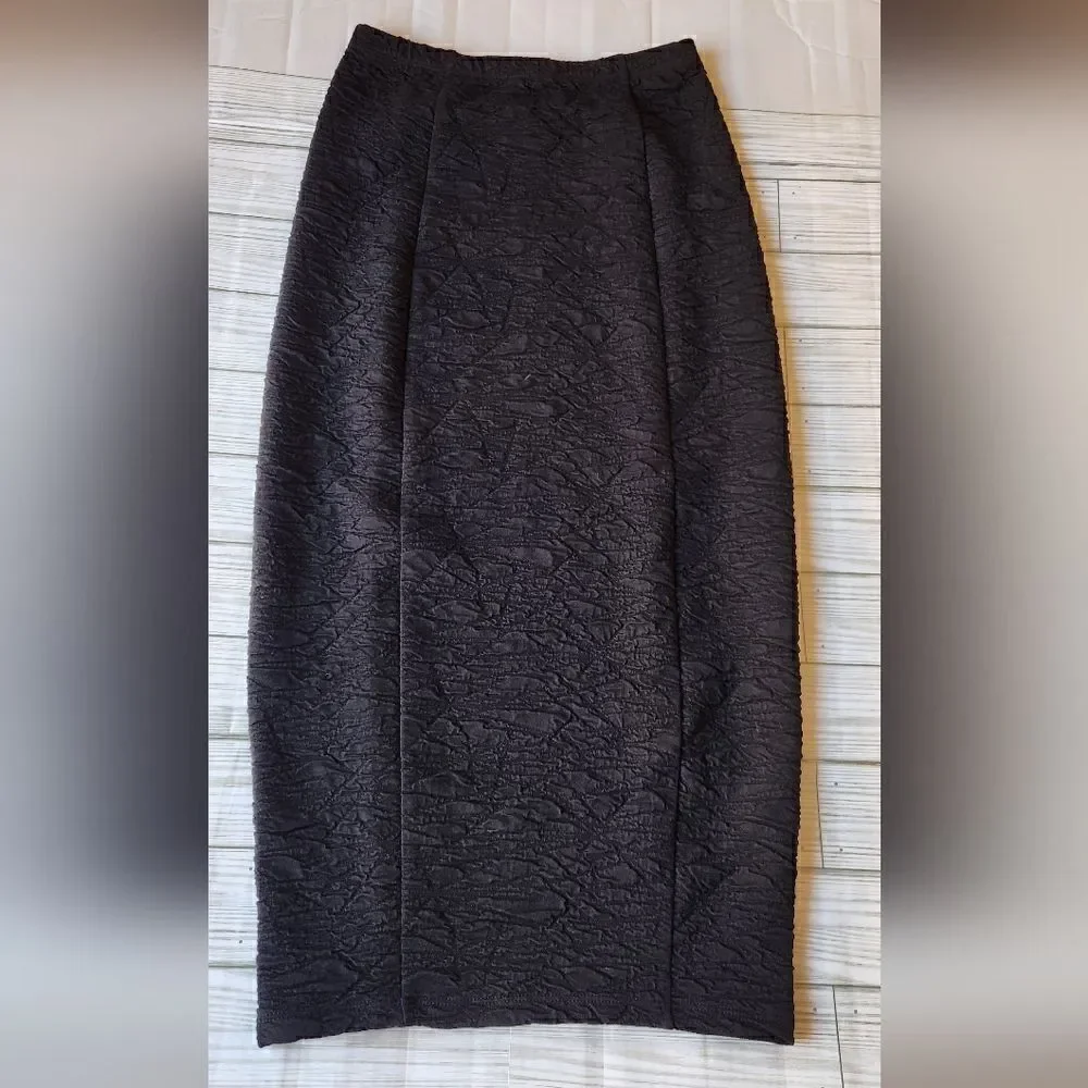 Good American Scrunchie Midi Skirt Textured Black Size Small